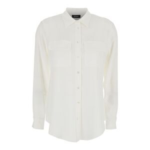 Plain Women White Shirt With Applied Pockets On The Front In Silk Blend Woman